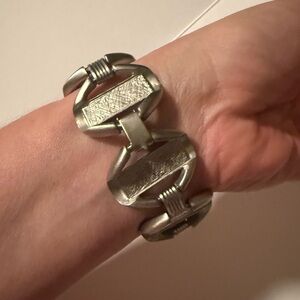 Vintage "Robin Kahn" Marked Industrial Modern 1980's Link Bracelet Chunky Pewter